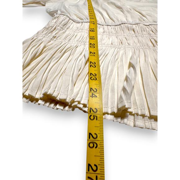 Current Air Ivory Pleated Peplum Smocked Waist Blouse Size Large - Picture 8 of 10